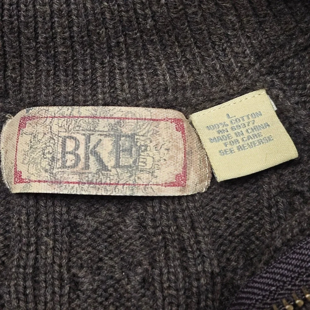BKE Cable Knit Quarter Zip Sweater Large‎ Brown Cotton Eclectic Grandpa Cozy - Picture 4 of 8